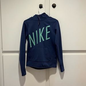 Dark blue with teal writing nike sweatshirt